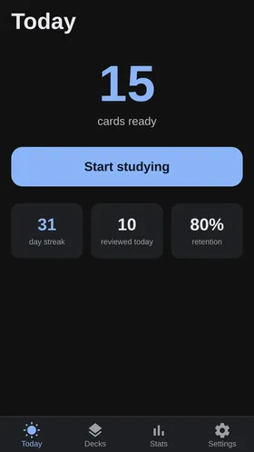 darsda Cards ilovasi ekrani